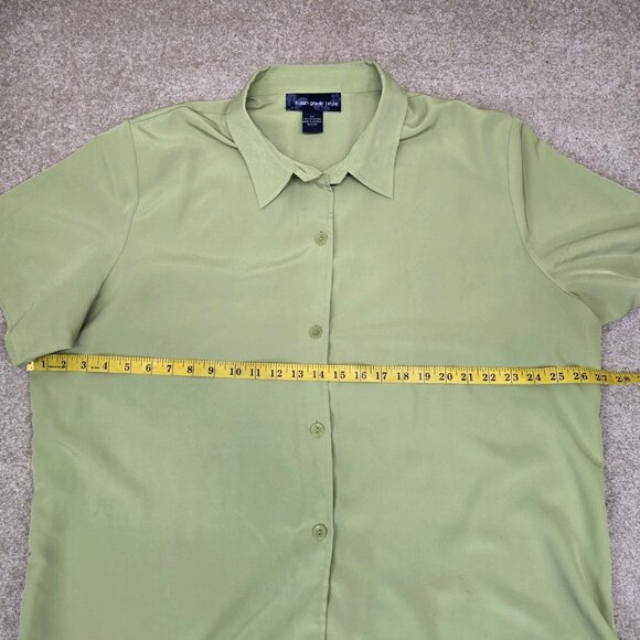 Susan Graver Style Short Sleeve Button Up Blouse Top Womens 2X Green Casual - Picture 6 of 7